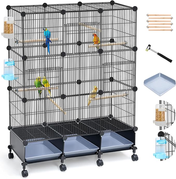 VISCOO Encrypted MetalBird Cage (46" x 36" x 12") for Parrot Parakeets | Bird Cages with Wooden Perches,Slide-Out Tray, Water Bottle & Feeder, for Parrot,Parakeets,Cockatiel,Small Mid-Sized Birds