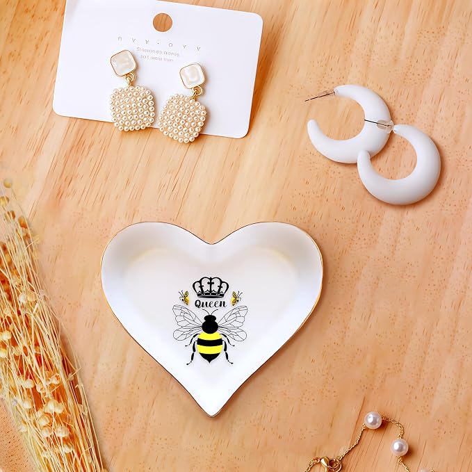 Bee Ring Holder Dish Tray, Gifts For Women Teens Girls, Bee Lovers Themed Stuff Accessories Things Decor Merch, Home Room Ring Earrings Necklace Organizer Holder!