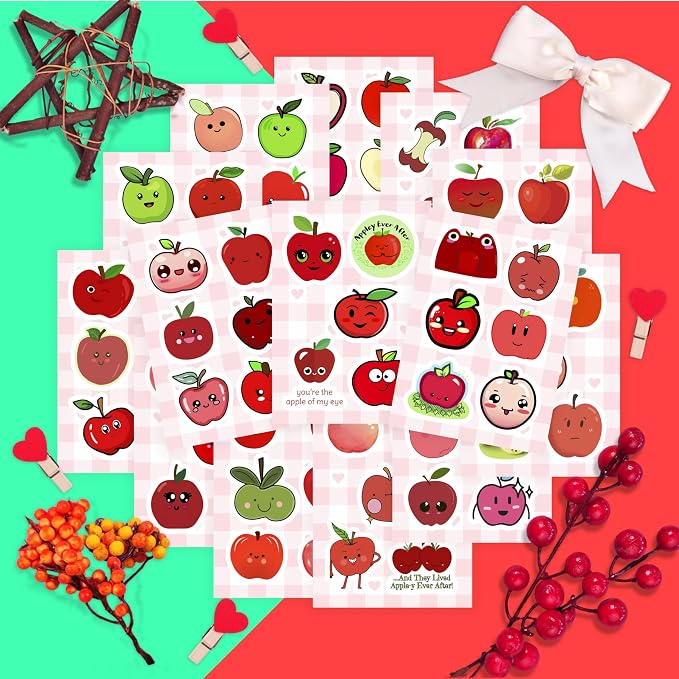 100Pcs Apple Stickers for Water Bottle and Laptop - Apple Party Supplies & Decorations, Waterproof Vinyl Decals, Fruit and Fun Stickers, Gifts for Women & Men
