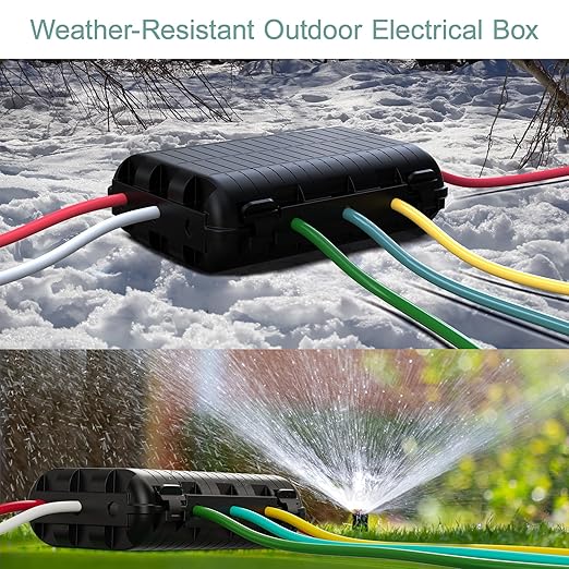 Outdoor Waterproof Electrical Box, 2 Pack Large Extension Cord Cover Protector Plug Connection Cable Safety Box IP54 Water-Resistant for Power Strip, Holiday Light and Decorations, Black