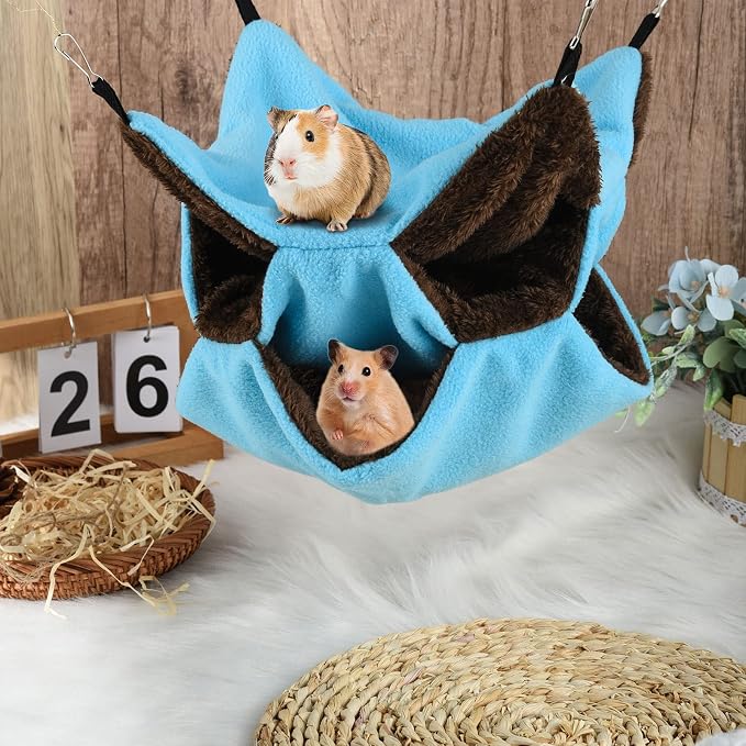 3 Tier Ferret Rat Hammock, Guinea Pig Cage Accessories, Cute Blue | Rat Hammock for Cage, Pet Cage Hanging Hammock, Small Animals, Guinea Pig, Ferret, Kitten, Squirrel, Chinchilla, Rat, Parrot