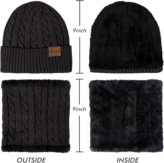 Loritta 3 Pieces Winter Hats for Women Scarf Touch Screen Gloves Set Thick Warm Fleece Lined Beanie Hat Gifts