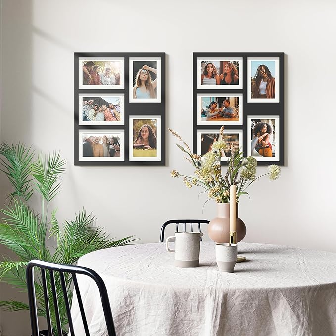 5x7 Picture Frame Collage Holds 5 Photos Made of High Definition Glass, Mat for Display 4x6 Picture Frame Collage Photo for Wall Decor Black