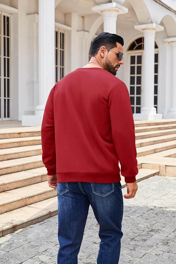 Boladeci Men's Full Sherpa Lined Crewneck Sweatshirts Heavy-weight Fleece Pullover Thick Thermal Long Sleeve Cotton