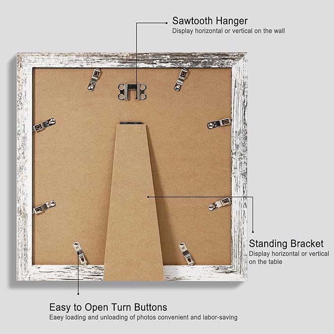 10x10 Picture Frame Set of 4, Made of Glass and Multicolour Wooden Frame, 10 by 10 Photo for Wall or Tabletop - Display Picture 8x8 with Mat or 10x10 Without Mat