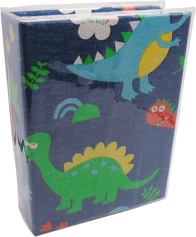 Small Photo Album for Kids, 100 Pockets 4x6 Bookshelf Baby Picture Album, Slip-in Linen Cover Photo Book for Family(Dino)