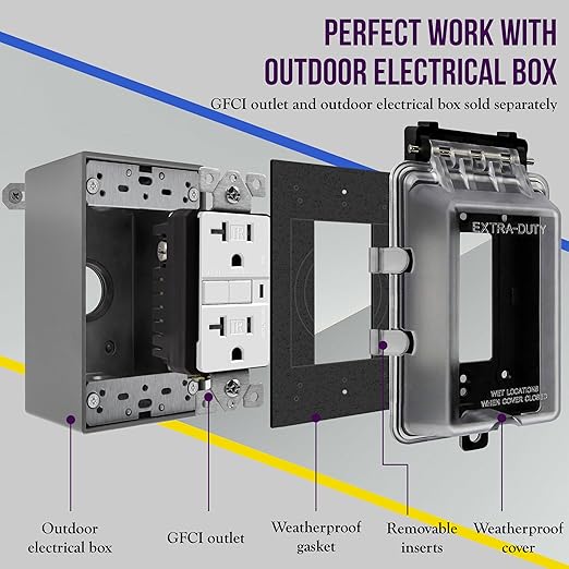 ENERLITES Extra-Duty Weatherproof Enclosure, Outdoor Outlet Cover, Outdoor Decorator/GFCI Receptacles, Dual Installation, Horizontal or Vertical Use, 1-Gang 6.1” x 3.4” x 2.8”, Clear Cover, IUC1HV-D