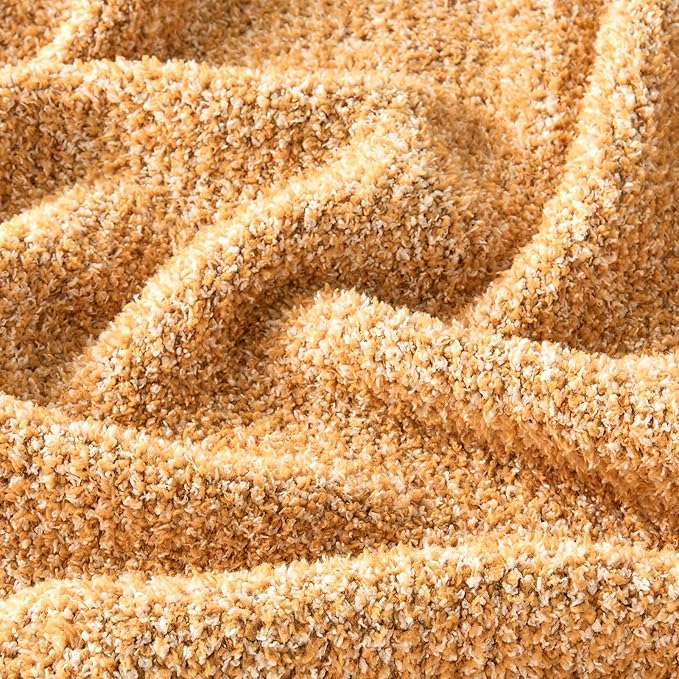 CozeCube Super Soft Fullfy Microfiber Reversible Knitted Blankets, Warm Cozy Fuzzy Plush Throw, Orange and White Melange Throw Blanket for Couch Bed Sofa, 50" x 60"