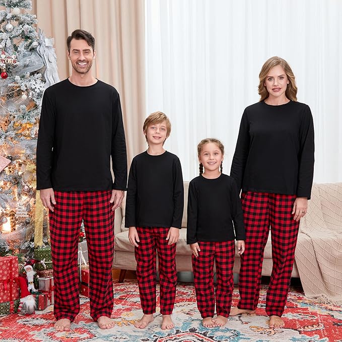 Christmas Family Pajamas Set Matching Holiday Plaid Sleepwear Set Reindeer/Tree Print Loungewear for Xmas Eve