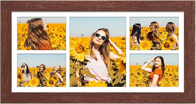 11x23 Picture Frame Display 5 opening 5x7 and 8x10 Picture Frame Collage,Multi Photo Frame with Mat,Plexiglass,Horizontal and Vertical Formats for Wall Decor,Walnut Wood Grain