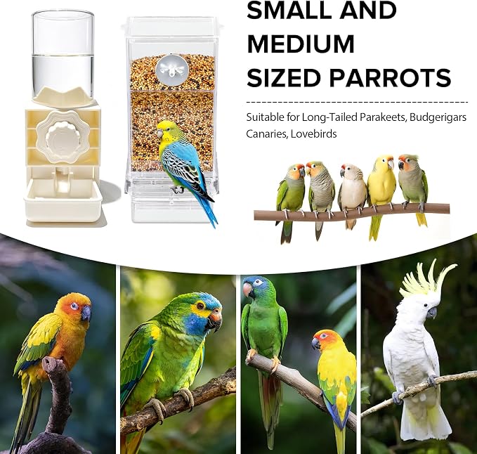Lemtrflo No Mess Bird Cage Feeder, Automatic Bird Water Dispenser | Parakeet Cage Accessories