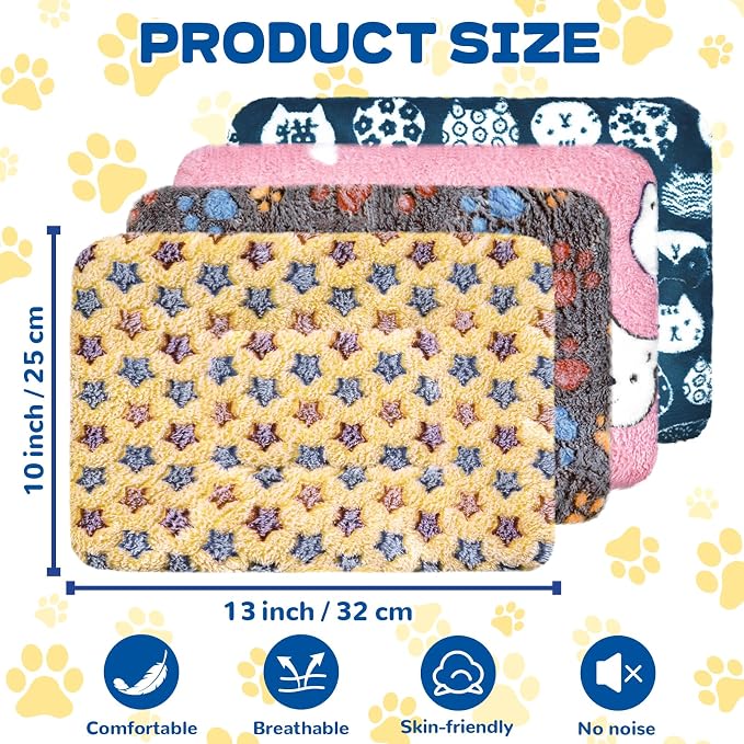 Eilyliafe 4 Pack Rabbit Bunny Bed Soft Guinea Pig Bed Mat Washable Guinea Pig Bunny Pad Reversible Small Animal Bed Cage Liner for Hamster Rat Hedgehog Chinchilla Ferret (13×10 Inch)