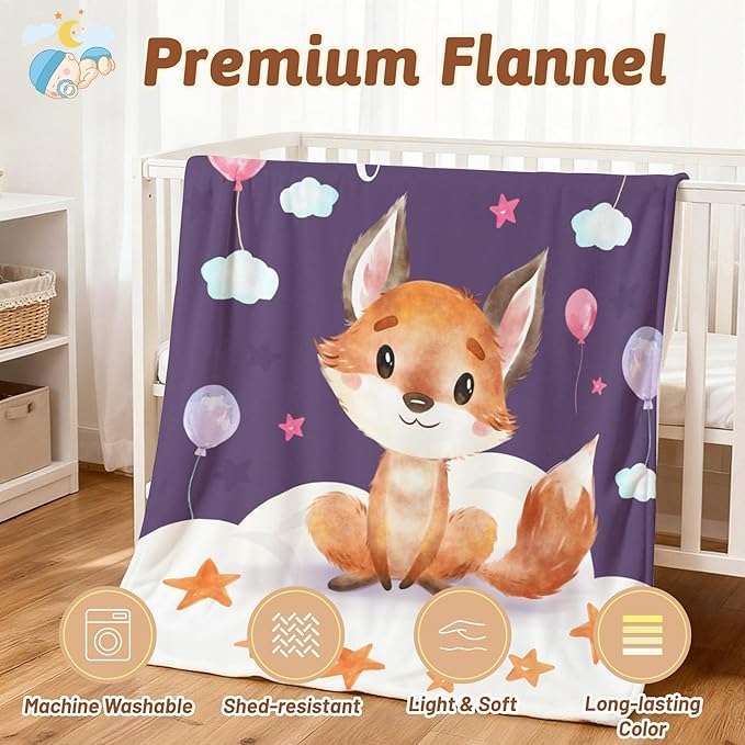 Personalized Fox Baby Blankets, Customized Baby Blanket with Name for Girls, Custom Baby Blankets for Newborn Girls, Soft, Lightweight & Fox Baby Shower, 30"x40"