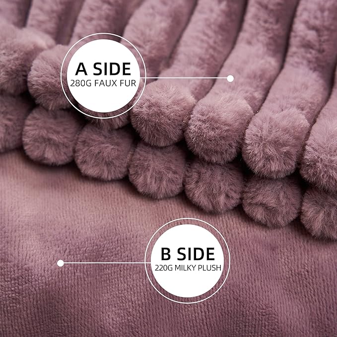 GOTCOZY Electric Blanket Heated Throw 50''X60''- Ribbed Faux Fur Heated Blanket with 4 Heating Level & 3 Hour Auto Off Heating Blanket, ETL&FCC Certified Machine Washable(Violet)