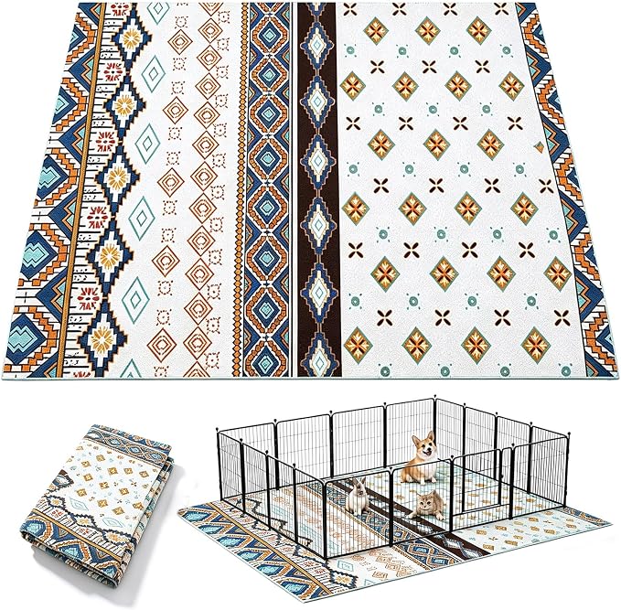 BNOSDM 91" X 63" Extra Large Bunny Cage Liner Washable Guinea Pig Mat Large Animals Mats Animal Pads for Floor Indoor Rabbit Carpet for Chinchillas Cats Ferrets Dogs（Light Brown）