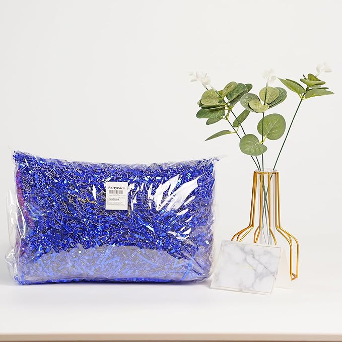 Bobobag - 1LB Crinkle Cut Paper Shred Filler Recyclable Gift Wrap Confetti Raffia Grass Shiny Shred Paper for Easter Baskets Filler Creative Eggs Decor (Blue)