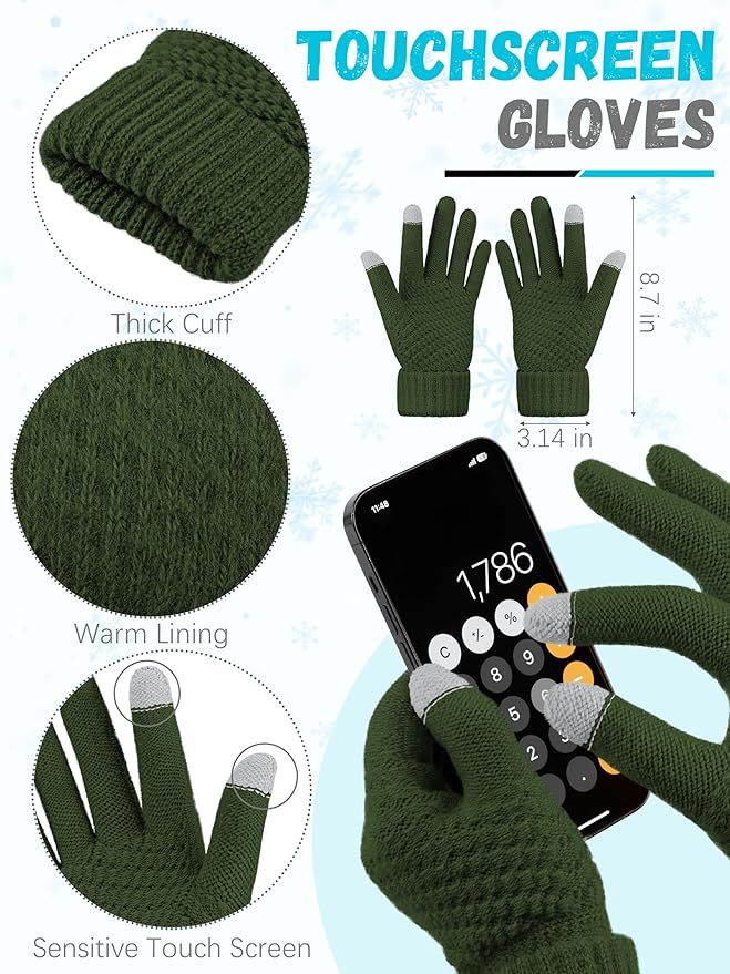 Winter Beanie Hat Scarf Gloves, Warm Fleece Knit Hats Touch Screen Gloves Neck Scarf Set Winter Gifts for Unisex Adult