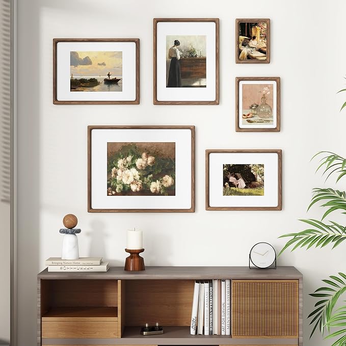 Heimlove 18x24 Picture Frames Natural Walnut,Original Wood Hand Make Crafted Poster Frame with Mat to 16x20 Graduation Picture Display,Family Picture,Wedding Picture,Photo,Document Wall Mounted
