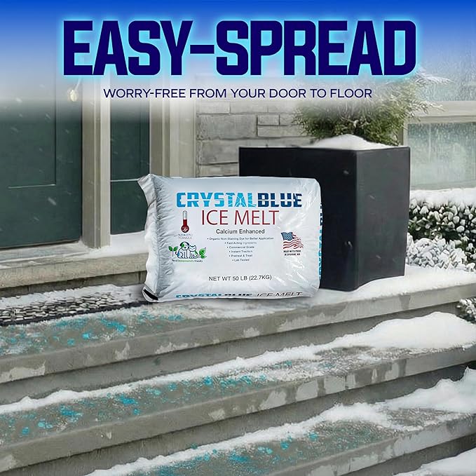 Snow Joe Crystal Blue Snow & Ice Melter, Heat-Generating Crystals, 50 Lb Bag - Fast-Acting Commercial Deicer and Remover for Concrete, Driveway, Sidewalk, and Outdoor Spaces
