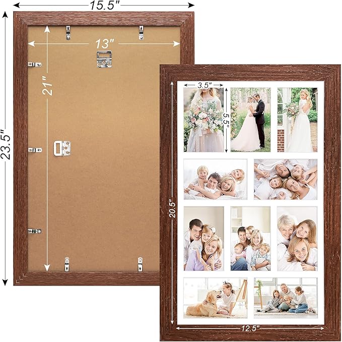 13x21 Picture Frame Display 10 opening 4X6 Picture Frame Collage,Multi Photo Frame with Mat,Plexiglass,Wall Mount Decor,Walnut Wood Grain