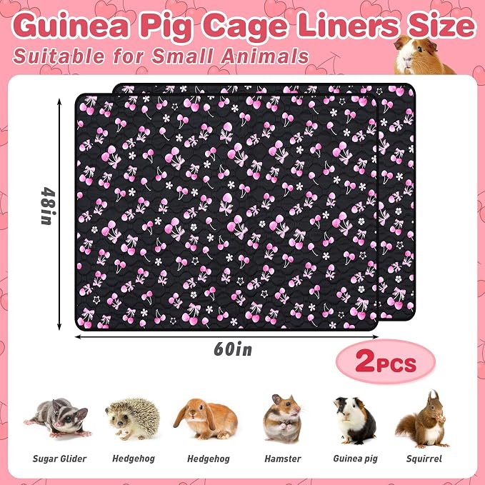2 Pack Waterproof Guinea Pig Cage Liner, 48" x 60" Washable Reusable Guinea Pig Liner, Super Absorbent Leak-Proof Pet Pee Pad Mats for Guinea Pigs Rabbit Chinchilla Bunny Hamster