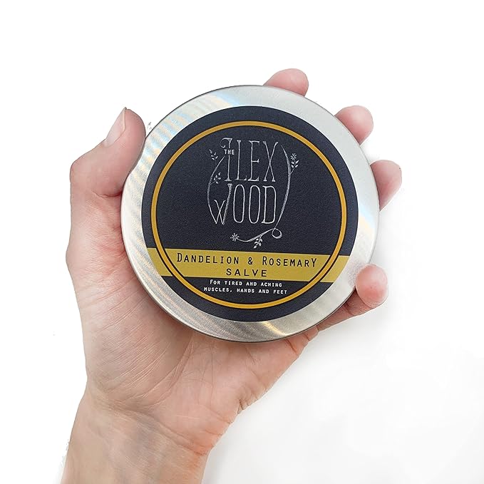 The Ilex Wood - Dandelion and Rosemary Salve - 100% Natural, Vegan, Massage Balm, Sore Muscles, Dry Skin, cruelty free, plastic free, handcrafted - 3.38 fl oz (100ml)