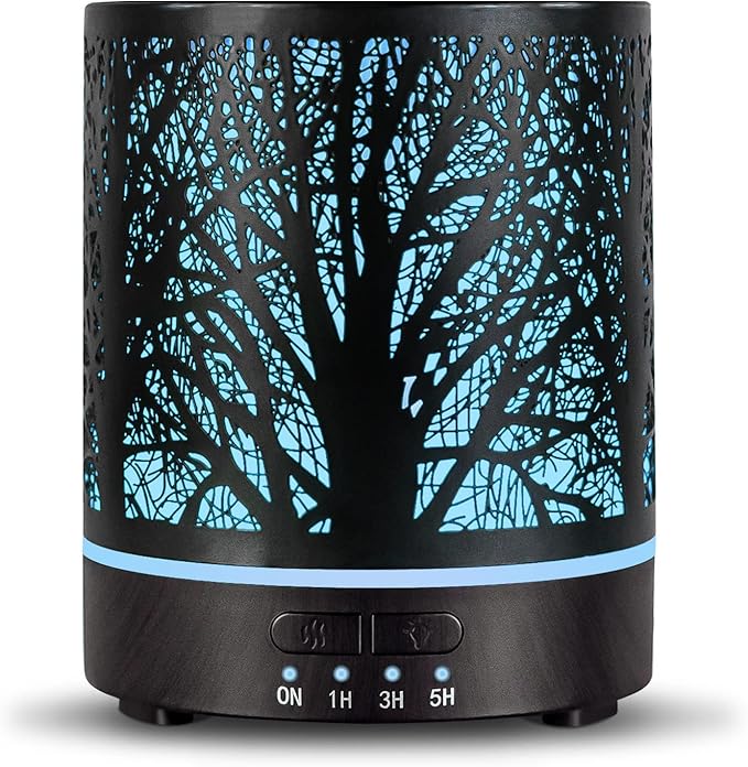 Essential Oil Diffuser Aromatherapy Diffuser -300ml Metal Electric Ultrasonic Cool Mist Oil Diffuser for Large Room with Waterless Auto Shut-Off, 4 Timer Setting &7 Colors Night Light for Home Office