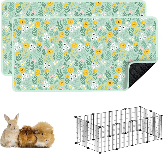 Guinea Pig Cage Liner, 59"x31" Bedding for C&C 2x4 Cage 2 Pack, Green | Washable Fleece Bedding, Super Absorbent, Non-Slip, Waterproof Rabbit Mat, Machine Washable, Small Animal Cage Accessory
