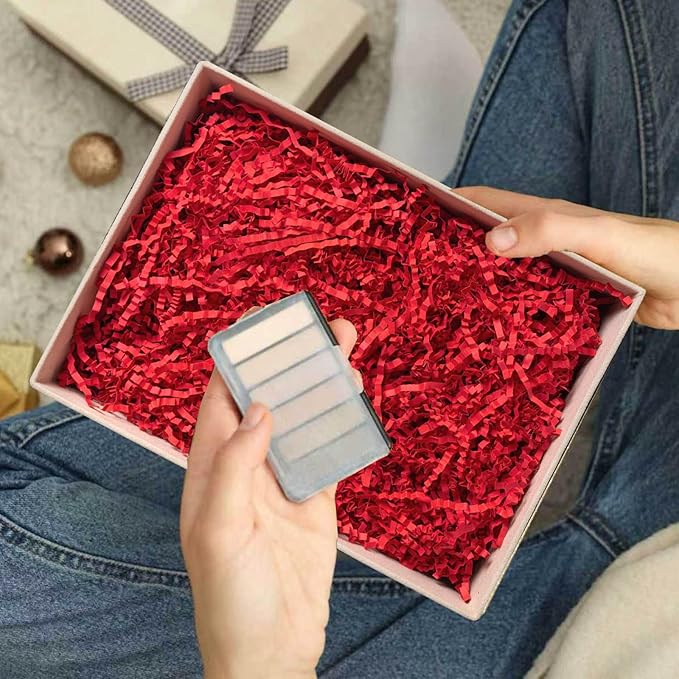 1LB Red Crinkle Cut Paper Shred Filler, Gift Box Stuffing Decorative Shredded Crinkle Paper, Holiday Shred Filler for Christmas Gift Bags Baskets and Packaging