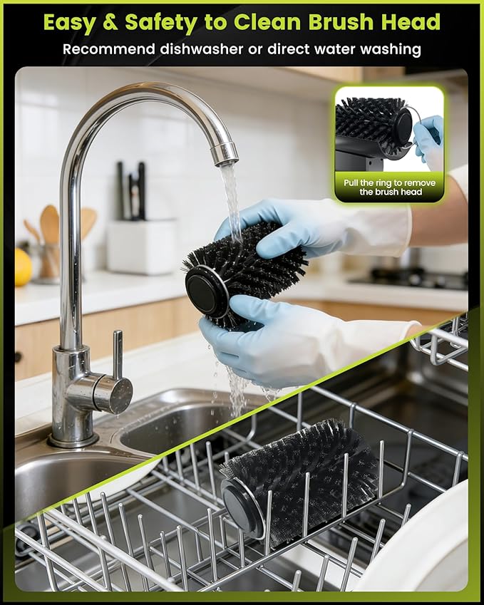 KISUFU [7.4V High-Power] Electric Grill Brush, 68W Motorized BBQ Scrubber with 50kg.f Torque, Bristle Free Grill Brush for Outdoor Grills, 150 Mins Runtime Heavy Duty BBQ Cleaning Tool