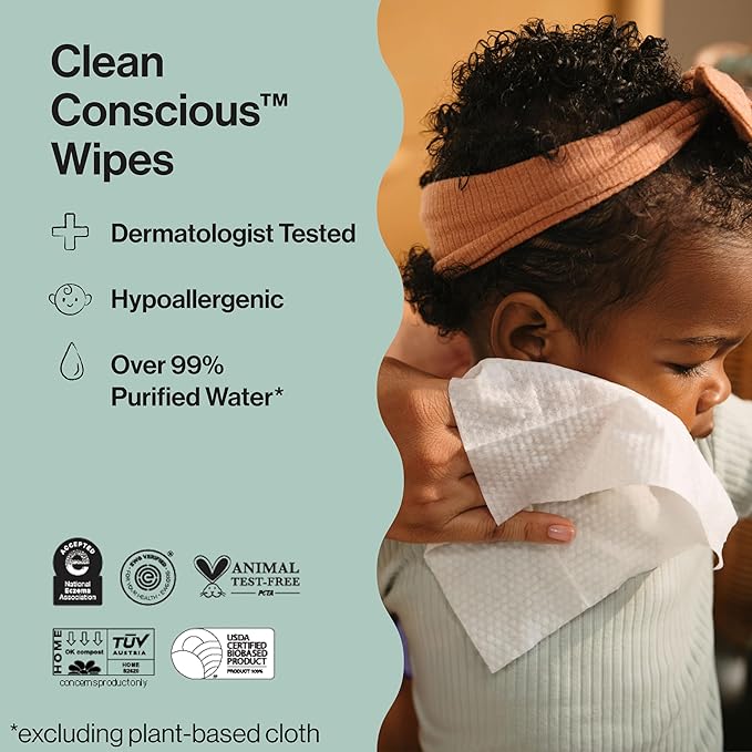 The Honest Company Clean Conscious Multi-Use Wipes Unscented Hypoallergenic Baby for Sensitive Skin 99% Water Plant-Based Compostable Pattern Play 720 Count