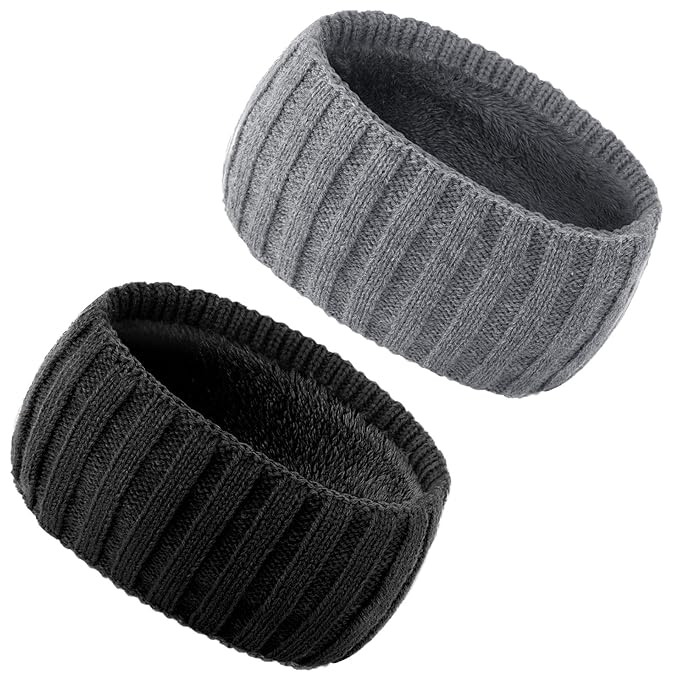 AQOKKA Knit Winter Headbands for Women Fuzzy Wool Fleece Lined Ear Warmers Elastic Turban Crocheted Head Wrap Winter Accessories for Women Cold Weather