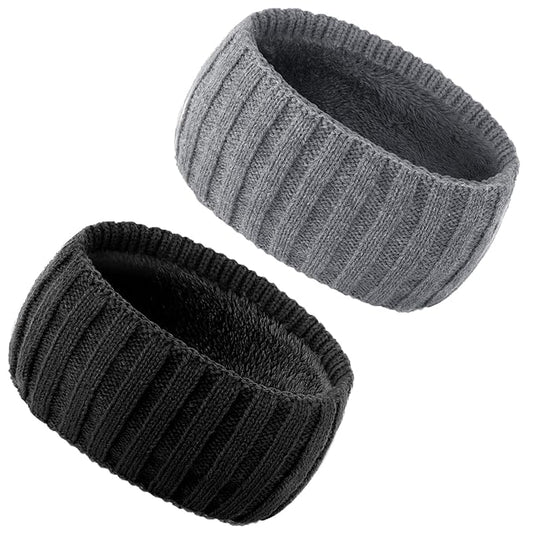 AQOKKA Knit Winter Headbands for Women Fuzzy Wool Fleece Lined Ear Warmers Elastic Turban Crocheted Head Wrap Winter Accessories for Women Cold Weather