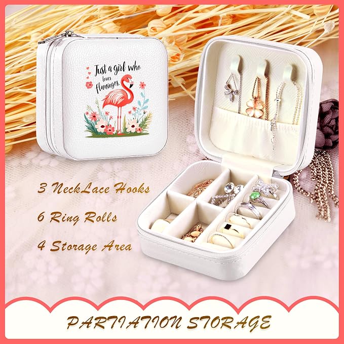 Flamingo Jewelry Box, Gifts For Kids Teens Girls, Flamingo Lovers Stuff Items Accessories Things Merchandise Decor Merch, Travel Ring Earrings Necklace Organizer Holder!