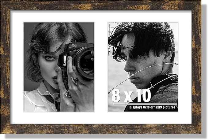 12x19 Double Picture Frame 8x10 Displays Two 8x10 inch Photos Collage Available Horizontal Wall Mounting Display and Vertical Brown