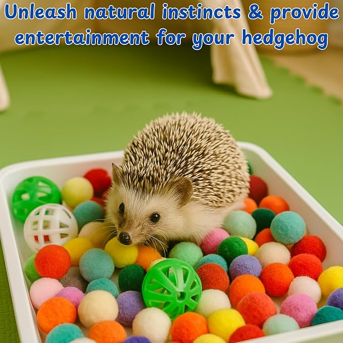 Hedgehog Dig Box Enrichment Cage Accessories, Funny Dig Box Toys with Ball Toy and Laundry Bag, Bell Toy for Hedgehogs Hamster Ferret Kitten Cat, Hedgehog Accessories (Laundry Bags, 120 Ball)