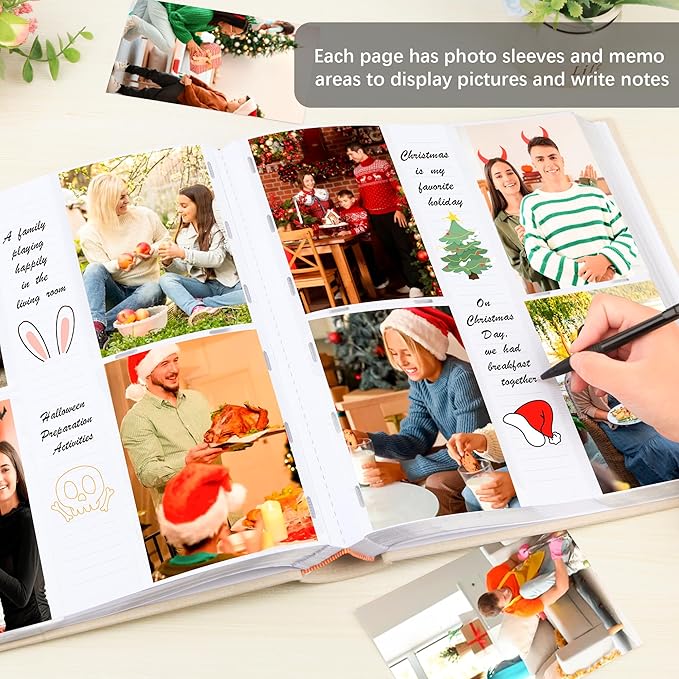 Photo Album 4x6 600 Photos with Writing Space Linen Cover with Front Window Picture Album, 600 Photos 4x6 Photo Album Book for Wedding Kids Travel Family Baby Pictures (Beige)