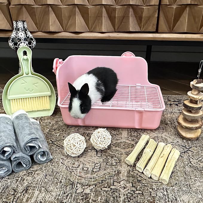 RUBYHOME Rabbit Litter Box Bunny Litter Box Guinea Pig Potty Trainer Corner Bedding Pet Potty Pan for Rabbit Guinea Pig Ferret Small Animal Cage Accessories