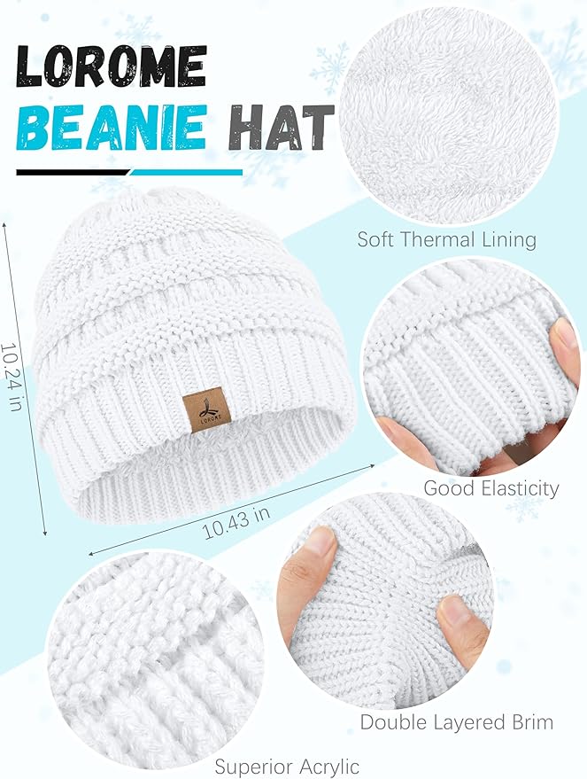 Winter Beanie Hat Scarf Gloves, Warm Fleece Knit Hats Touch Screen Gloves Neck Scarf Set Winter Gifts for Unisex Adult