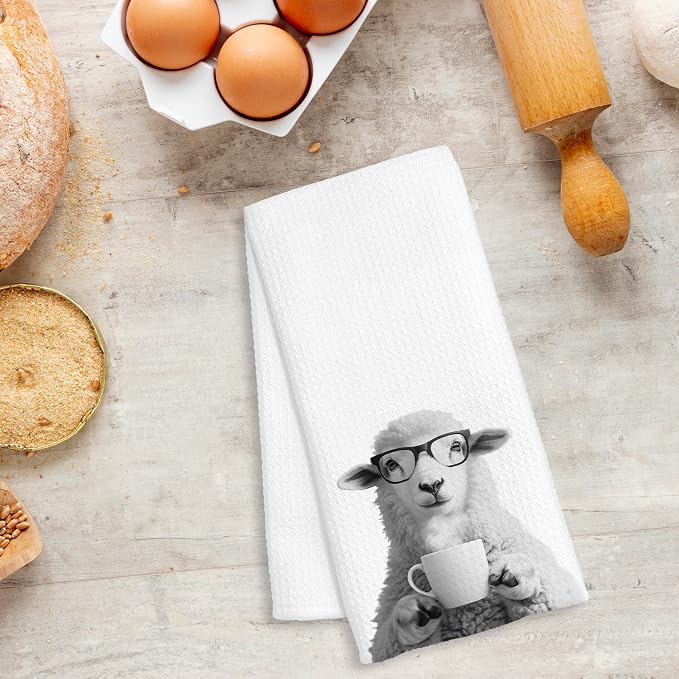 Funny Sheep Decor Coffee Kitchen Towels Gift, Sheep Gifts for Women, Coffee Gifts for Women, Animal Lover Gift Decorative Dish Hand Tea Towels for Kitchen Home Bar Decor, 16x24 Inch
