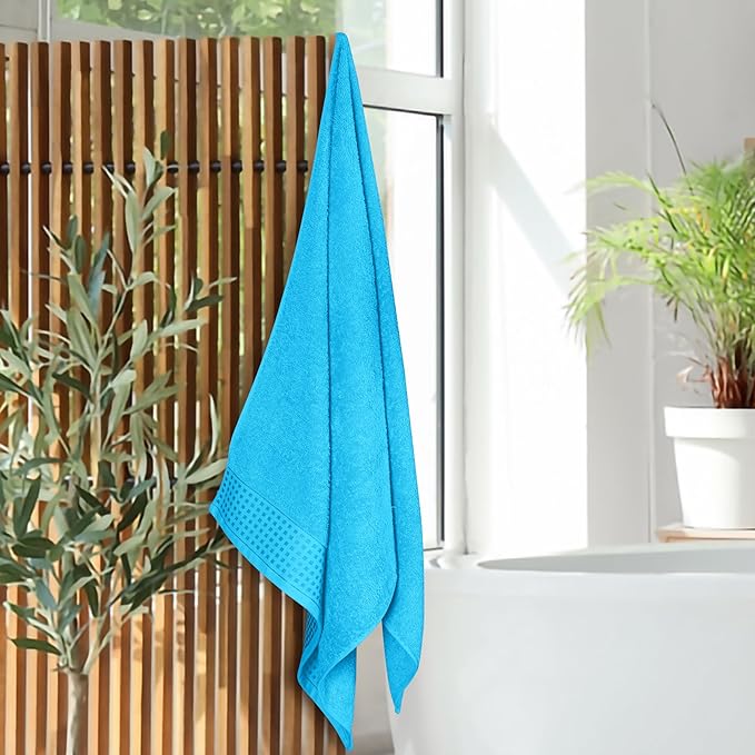 GLAMBURG Ultra Soft 4 Pack Oversized Bath Towel Set 27x54 inches, 100% Cotton Bath Towels, Highly Absorbant Compact Quickdry & Lightweight Towel, Ideal for Gym Travel Camp Pool - Turquoise Blue