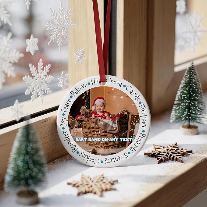 Personalized Photo Christmas Ornament 2025 for Baby's First Christmas Personalized Ceramic Keepsake with Name & Date Newborn Boy Girl Gift Idea