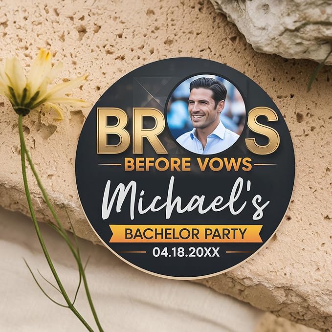 40 Pack Personalized Bachelor Party Coasters, Custom Cardboard Drink Coasters with Photo Print and Text, Fun Bachelor Party Favors and Gifts, 3.95" Round, Design 1