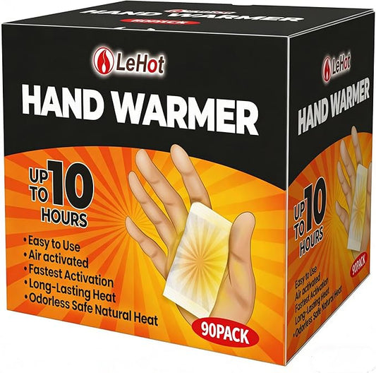 Hand Warmers - 90 Packs Hot Hands Disposable Heat Pad, Hot Hands Hand Warmers, Up to 10 Hours of Safe and Continuous Heat, Perfect for Camping, Outdoor Skiing, Fishing Ideal for Outdoors and Travel.