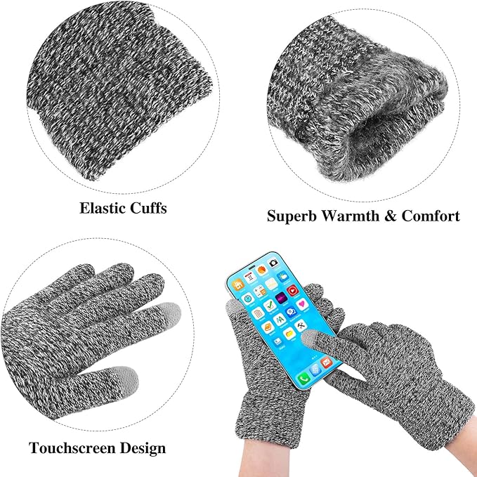 Aneco Womens Winter Warm Sets Knitted Fur Pompoms Beanie Hat Circle Loop Scarf Touch Screen Gloves Winter Favor Accessories