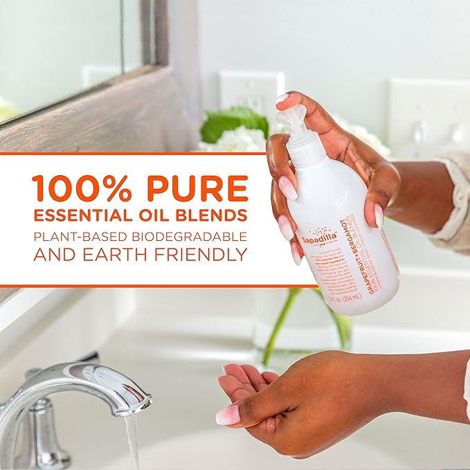 Sapadilla Grapefruit + Bergamot Biodegradable Liquid Hand Soap Pump, 12 Ounce, (Pack of 1)
