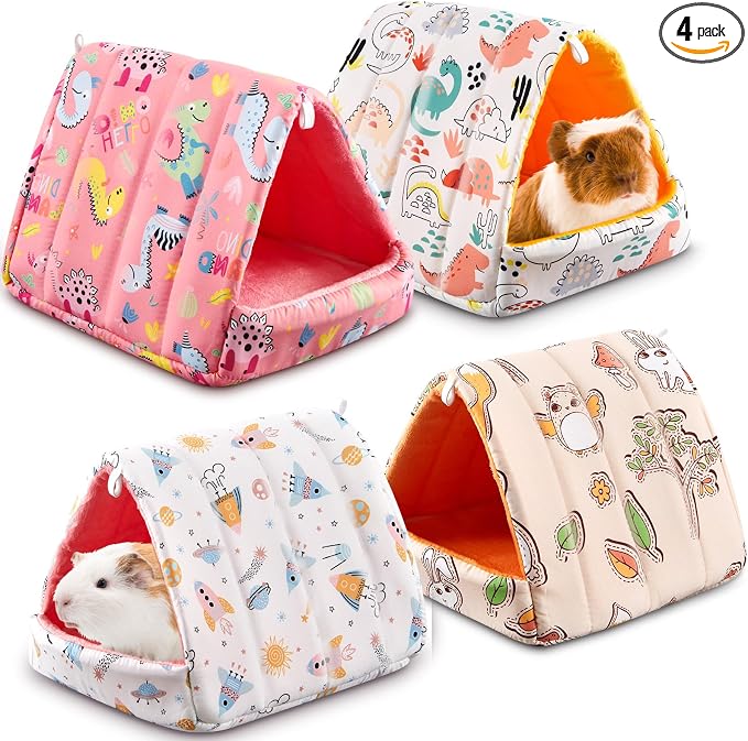 Cinnvoice Guinea Pig Hideout Bed Washable House Cage, Cartoon, 7.9 in | Soft Tunnel for Hamster Rabbit Bunny Chinchillas Hedgehog Mice Rat, Cozy Hideaway Habitat Accessories, Removable Cushion Pad