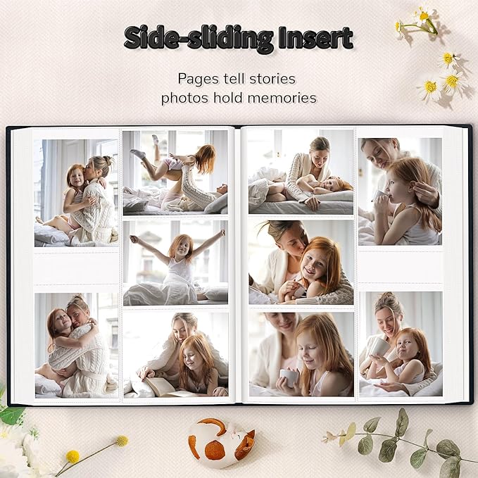 Photo Album 4x6 with 1000 Pockets,Slip-in Picture Albums,Linen Cover Memory Book with Front Window,White Page Vertical Photo Book for Wedding,Family,Anniversare,Baby,Vacation