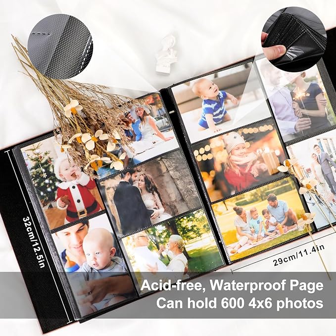Ywlake Photo Album 4x6 600 Pockets, Linen Cover Large Picture Albums Holds 600 Horizontal and Vertical Photos (Purple)