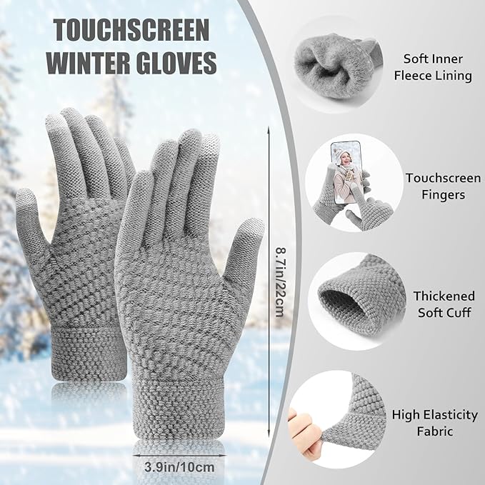 Winter Beanie Hat Scarf Gloves Set, Winter Clothes for Women, Fleece Lined Hats Touchscreen Gloves Thick Neck Warmer